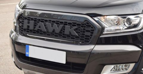 Satin Black Front Raptor Style Grill With Hawk Logo