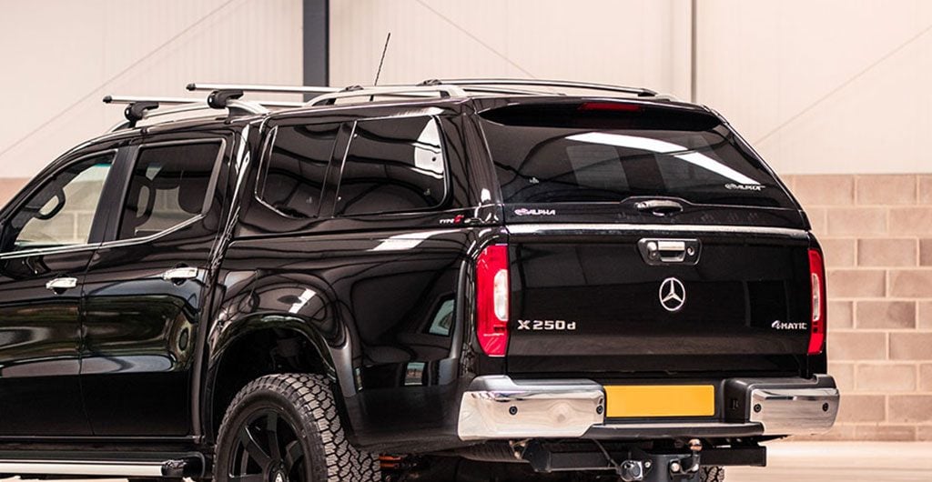 Best 4x4 Accessories - Rear angle of the Mercedes-Benz X-Class with Alpha Type-E Hard Top