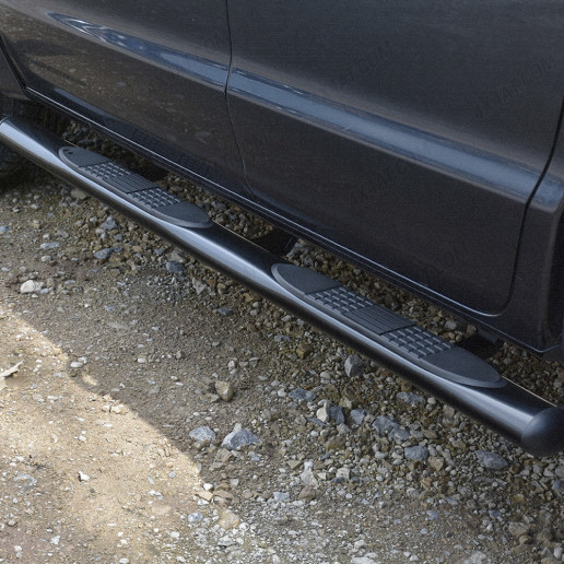 Close-up view of the VW Amarok 2011-2020 Black Side Bars with Oval Steps
