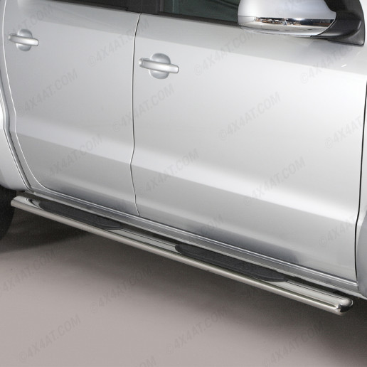 Close-up view of the Stainless Steel Side Bars with Oval Steps fitted on the VW Amarok 2011-2020 