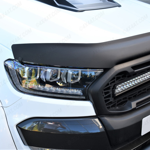 Close-up view of the Ford Ranger 2019-2022 Matt Black Bonnet Protector