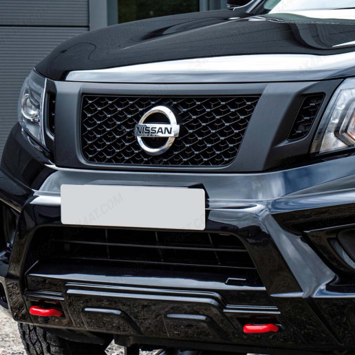 Close-up view of the Nissan Navara NP300 Predator Matte Black Grille with Camera Mount