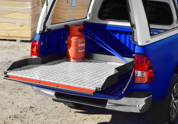 Wide Chequer-Plate Deck Heavy Duty Bed Slide Toyota Hilux 2005 Onwards