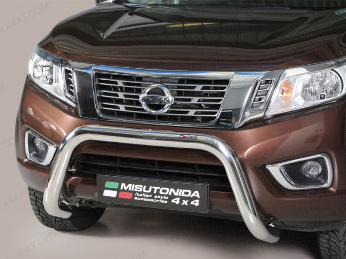 Close-up view of the Nissan Navara NP300 2016-2021 Stainless Steel A-Frame Bull Bar