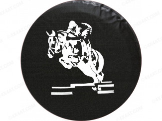 Black Soft Wheel Cover With White Horse Rider Design