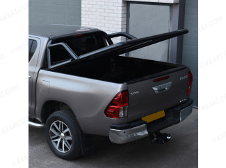 Pro//Top Black Aluminium Lift-Up Lid Tonneau Cover With Stainless Steel Roll Bar - For Toyota Hilux Double Cab 2016 On