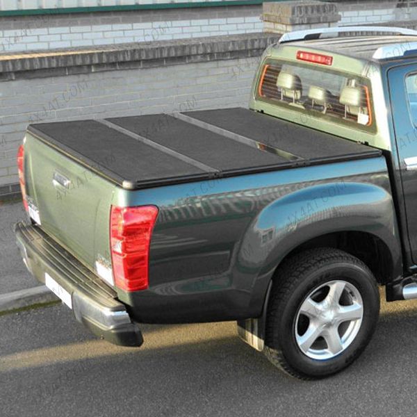 Hard tri-folding tonneau cover fitted to an Isuzu D-Max pickup truck