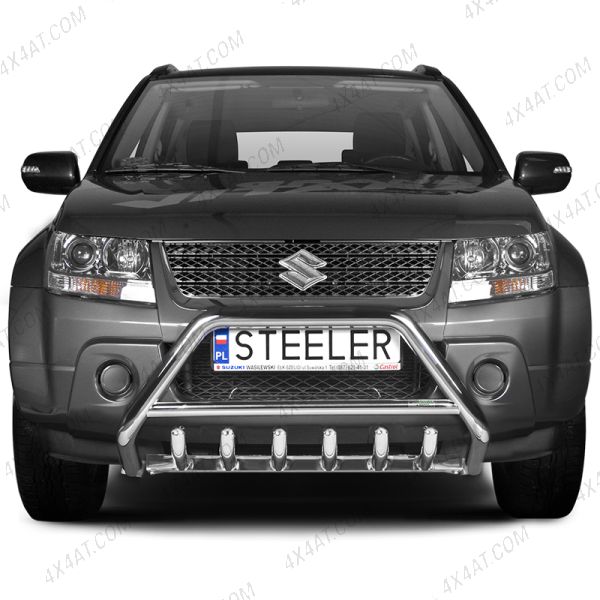 Close-up view of the Suzuki Grand Vitara 2005-2015 Stainless Steel A-Bar with Axle Bars