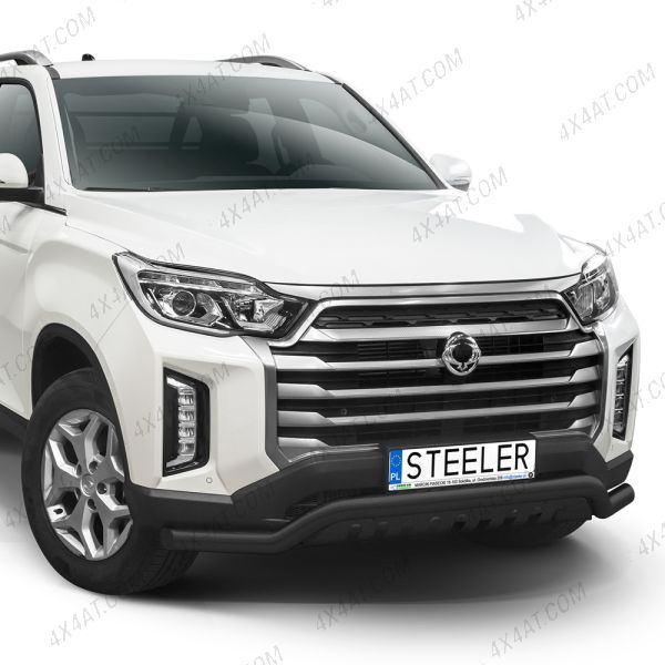SsangYong Musso 2018+ Spoiler Bar with Axle Plate - Black Powder Coated