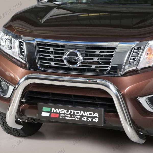 Close-up view of the Nissan Navara NP300 2016-2021 Stainless Steel A-Frame Bull Bar