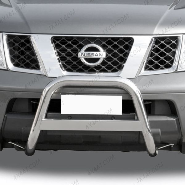 Close-up view of the Nissan Pathfinder 2005-2010 Stainless Steel A-Frame Bull Bar
