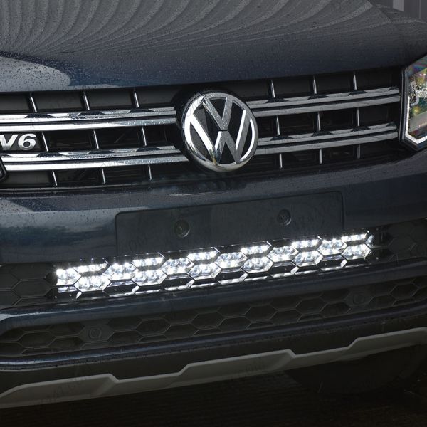 Close-up view of the VW Amarok 2017-2020 Predator 30" LED Light Bar Grille Integration