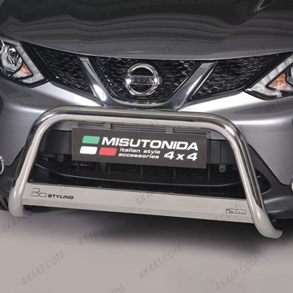 Close-up view of the Nissan Qashqai 2014-2017 63mm Stainless Steel Front A-Bar