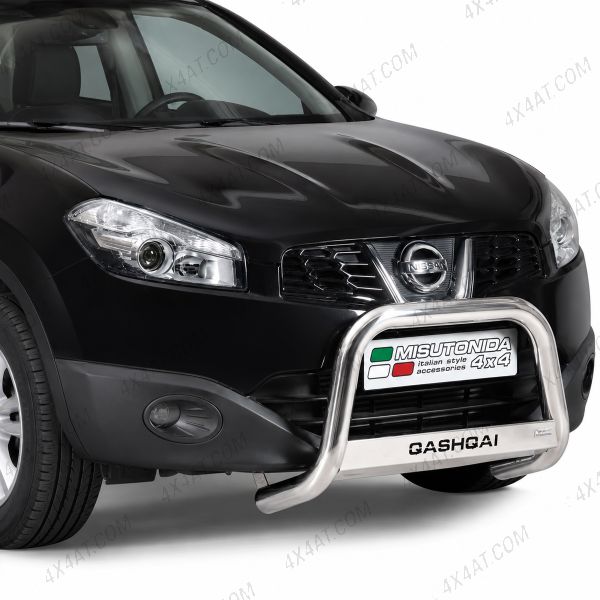 Close-up view of the Nissan Qashqai 2010-2013 Stainless Steel A-Frame Bull Bar