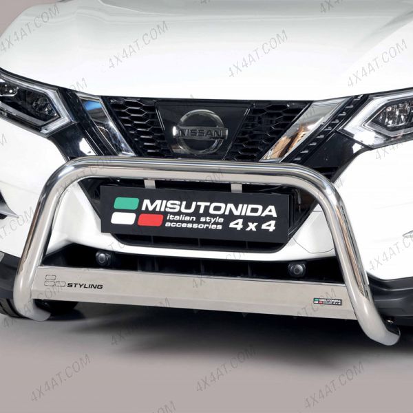 Close-up view of the Nissan Qashqai 2017-2020 63mm Stainless Steel A-Bar