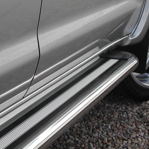 Close-up view of the Suzuki Grand Vitara SWB 2005-2012 Style 6 Stainless Steel Side Steps