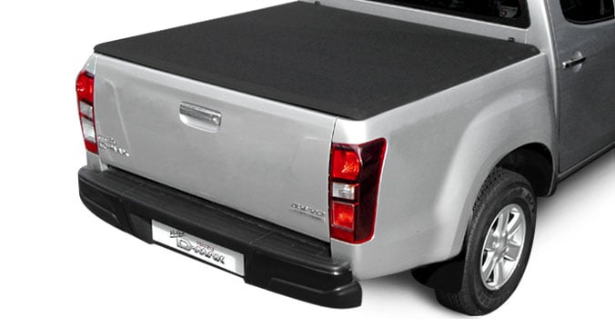 Close up of the hard tri folding tonneau cover on an Isuzu D-Max