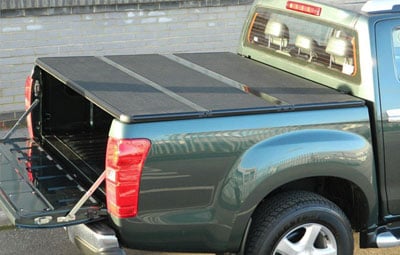 Hard tri folding tonneau cover with straps