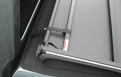 Strapped back open Hard tri folding tonneau cover