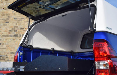 Open rear door on the ProTop Low Roof Tradesman Canopy