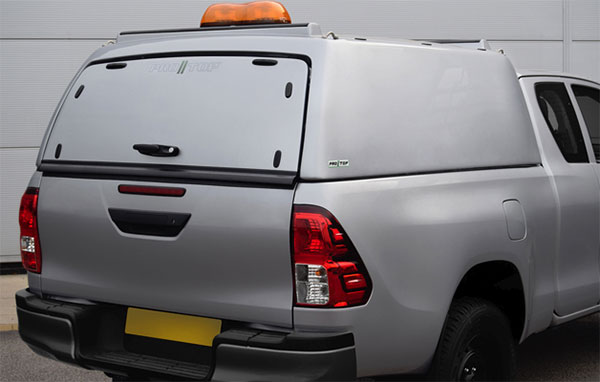 Rear view of the solid door on a ProTop mid roof tradesman canopy