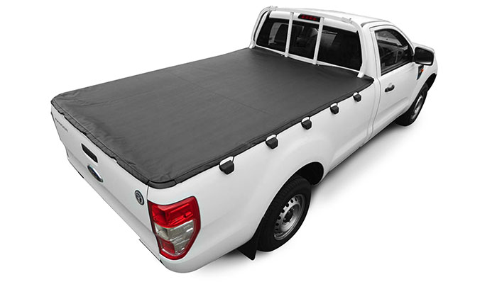 Soft hooked tonneau cover fitted fitted to a single cab pickup truck