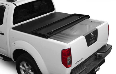 Nissan Navara double cab with fitted partially open soft tri folding tonneau cover