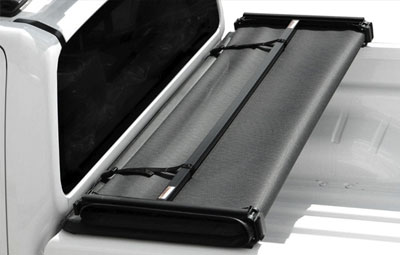 Folded up open soft tri folding tonneau cover