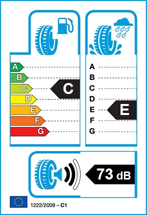 EU Tyre label - Fuel Efficiency Rating C, Wet Grip Rating E, External Noise 73dB