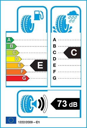 EU Tyre label - Fuel Efficiency Rating E, Wet Grip Rating C, External Noise 73dB